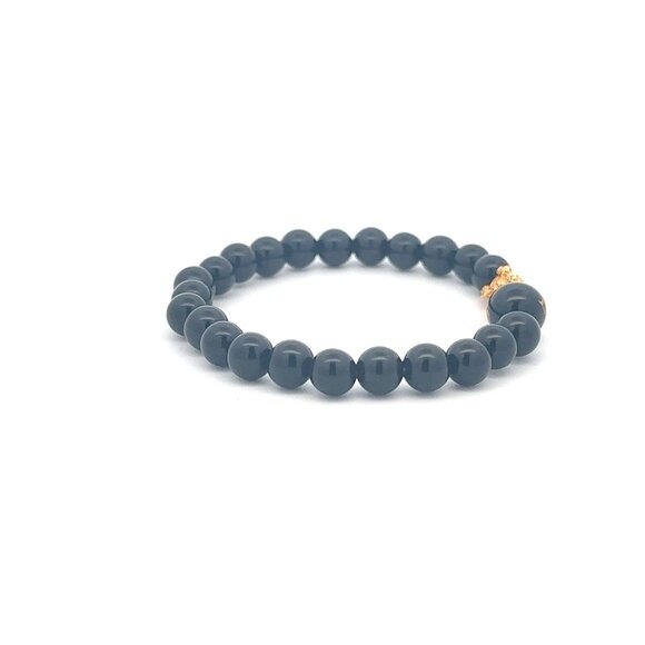 18K Gold Pixiu Piyao Bracelet Gemstones Onyx 6mm Elastic Bracelet Letter B - Picture 5 of 6